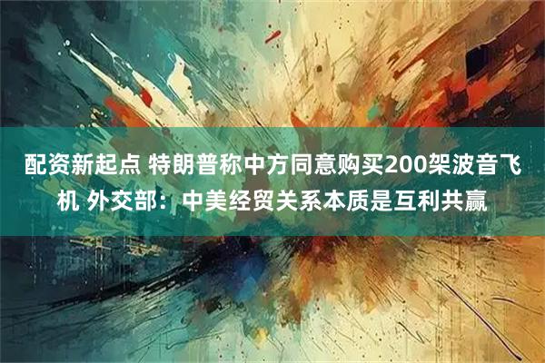 配资新起点 特朗普称中方同意购买200架波音飞机 外交部：中美经贸关系本质是互利共赢